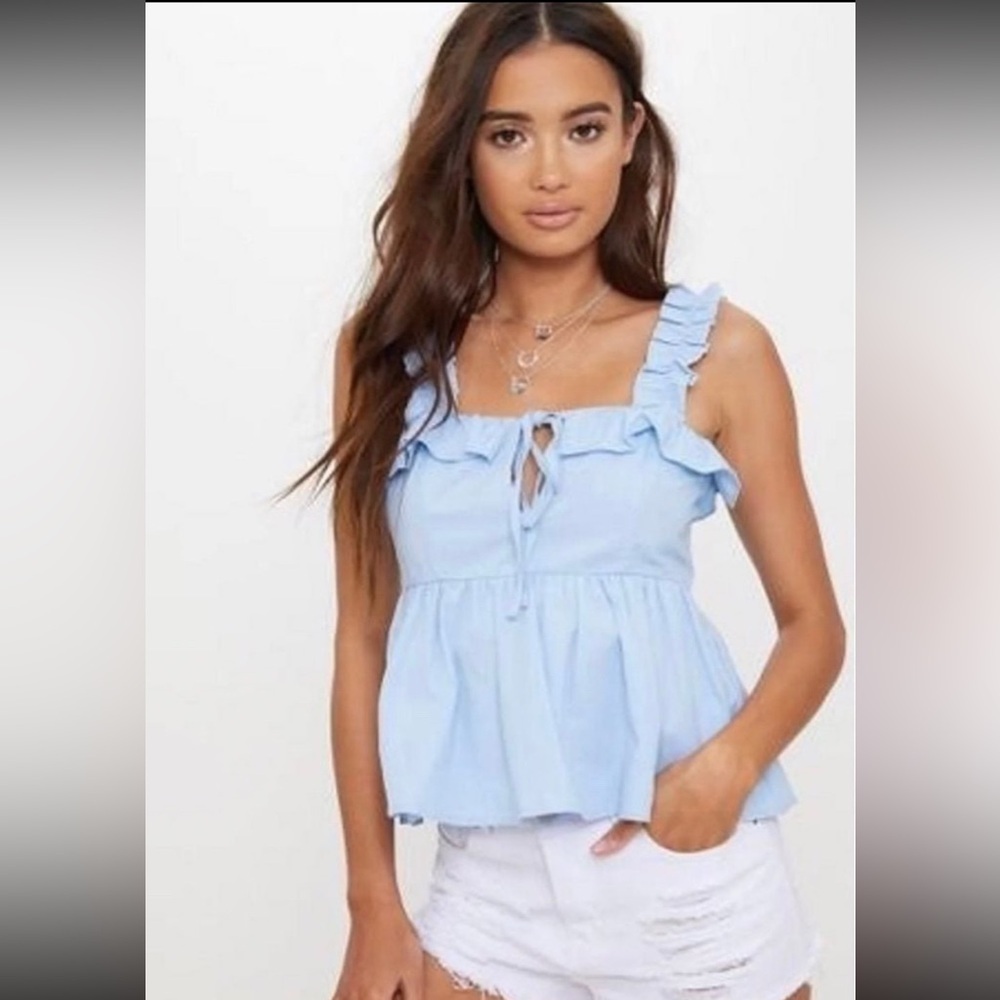 Nwt Blue Frill Keyhole babydoll cottagecore Detail Top